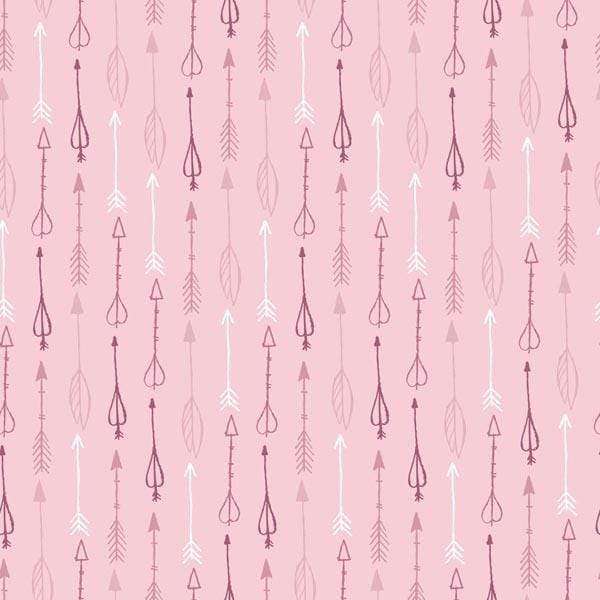 Assorted arrows and feathers pattern on a pink backdrop
