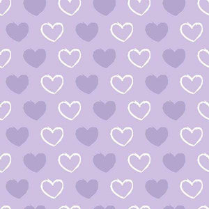 Seamless pattern of sketched hearts on lavender background