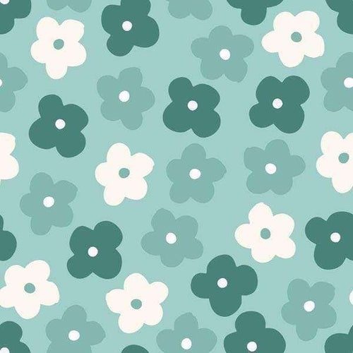 Stylized floral pattern on a mint background
