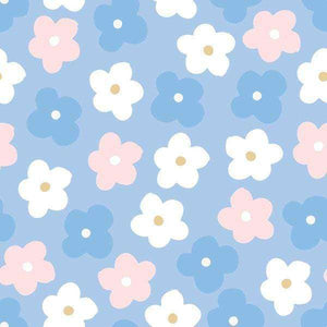 Soft pastel colored floral pattern on a blue background