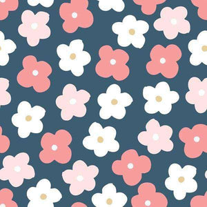 Assorted pastel floral pattern on navy background