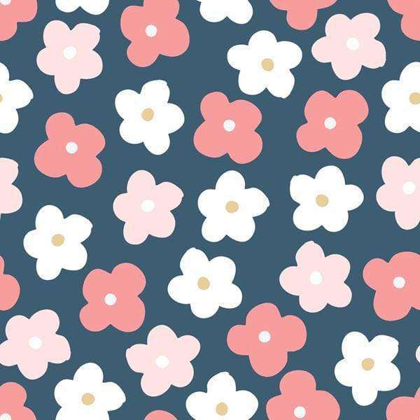 Assorted pastel floral pattern on navy background