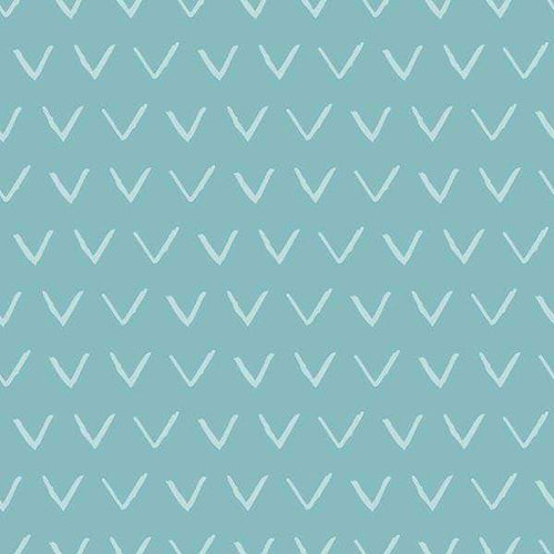 Repeating pattern of white chevrons on a cyan background