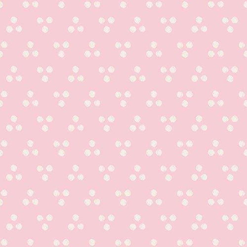 Pale pink background with delicate white floral pattern