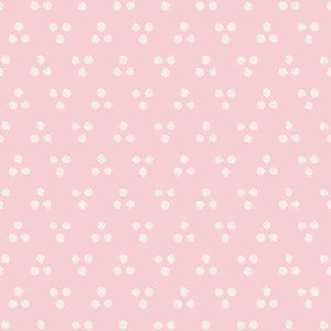 Pale pink background with delicate white floral pattern