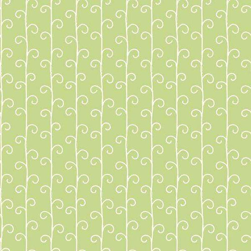 Elegant scrolling vine pattern on a green pastel background