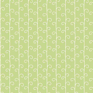 Elegant scrolling vine pattern on a green pastel background