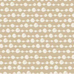 Repeated cotton boll pattern on a taupe background