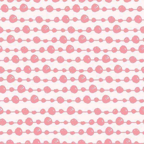 Pink polka dots on a striped white background pattern