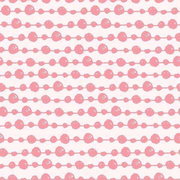 Pink polka dots on a striped white background pattern