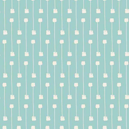 Aquamarine background with rows of white stylized flowers