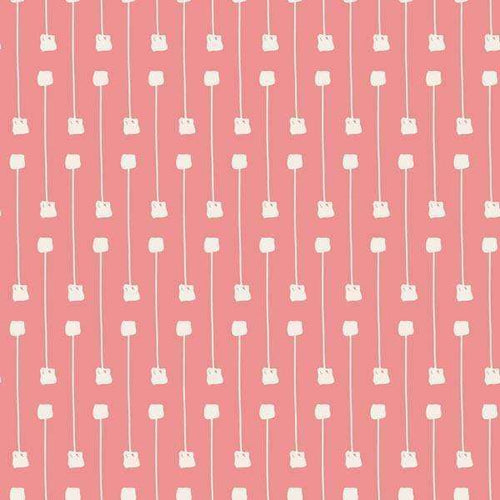 Pink floral pattern with white blooms on vertical stripes