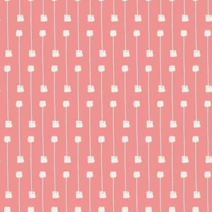 Pink floral pattern with white blooms on vertical stripes