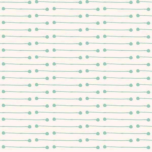 A pattern of mint green dots and horizontal lines on a pale background