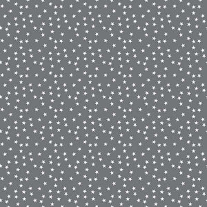 Monochrome grey fabric with small white star pattern
