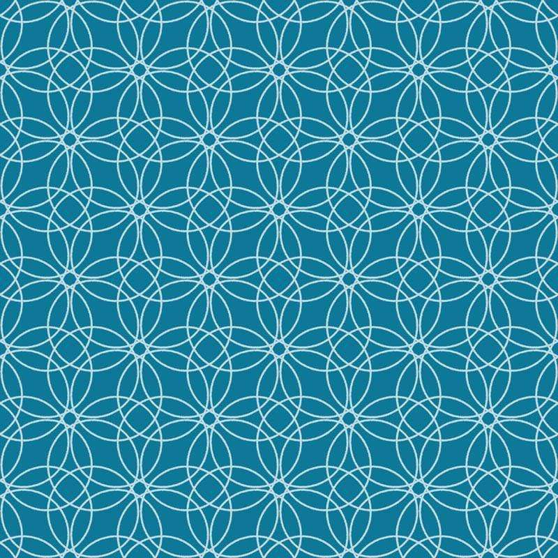Geometric pattern with interlacing white lines on a teal background