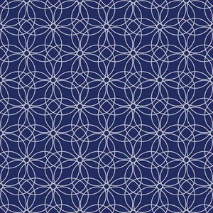 Geometric floral pattern on indigo background