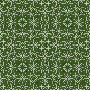 Geometric floral pattern on a green background