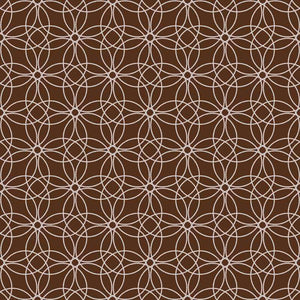 Intricate interlocking geometric pattern in white on a rich brown background