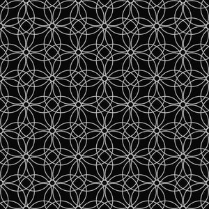 Repeated interlacing petal-like shapes in black and white