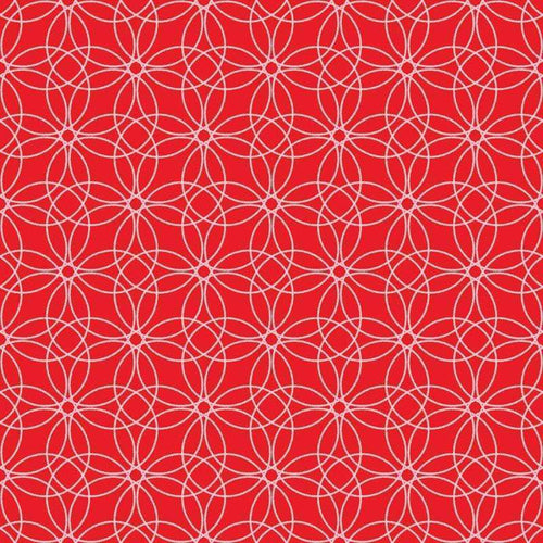 Intricate white knotwork pattern on a crimson background