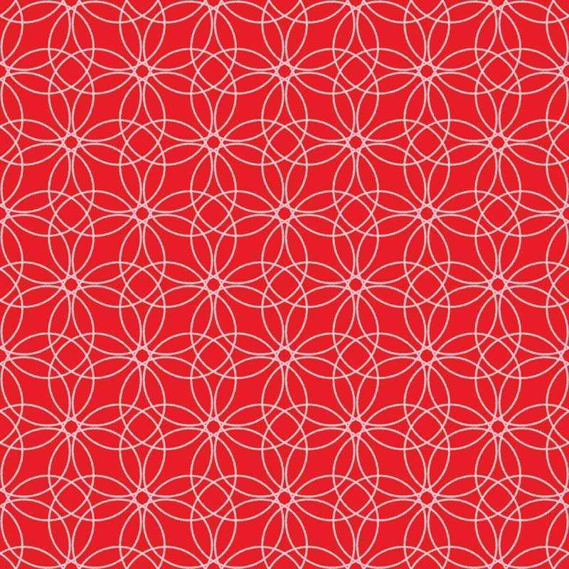 Intricate white knotwork pattern on a crimson background