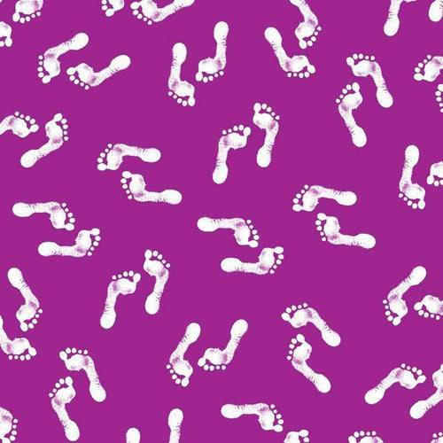 White footprints on a vibrant purple background