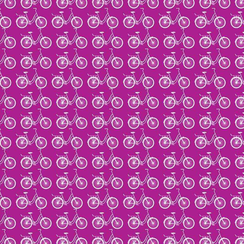 Repeated vintage bicycle pattern on magenta background