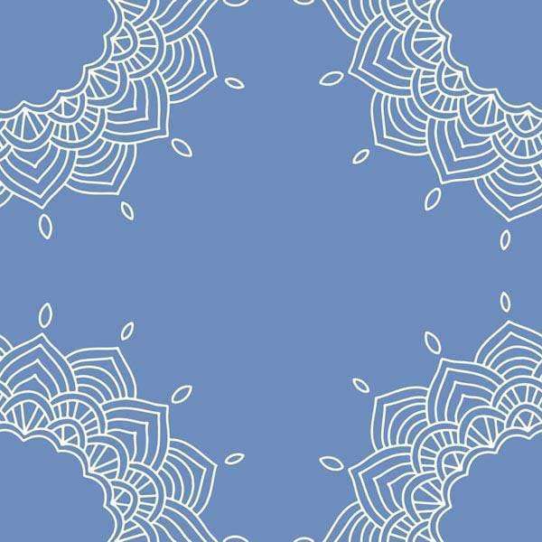 White mandala lace pattern on sapphire blue background