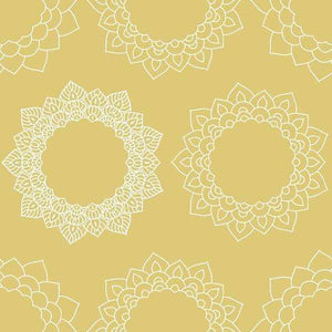 Intricately designed mandala patterns on a golden background