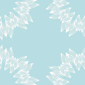 White feather pattern on a serene blue background