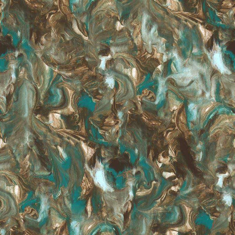 Abstract pattern with swirling aqua and bronze tones