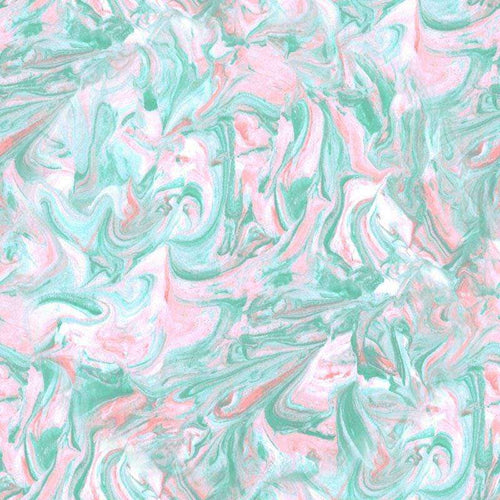 Abstract swirling pattern in shades of coral and mint