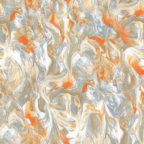 Abstract marbled pattern with swirls of orange and cream
