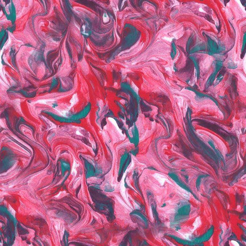 Abstract marbled art with swirling crimson and pink patterns