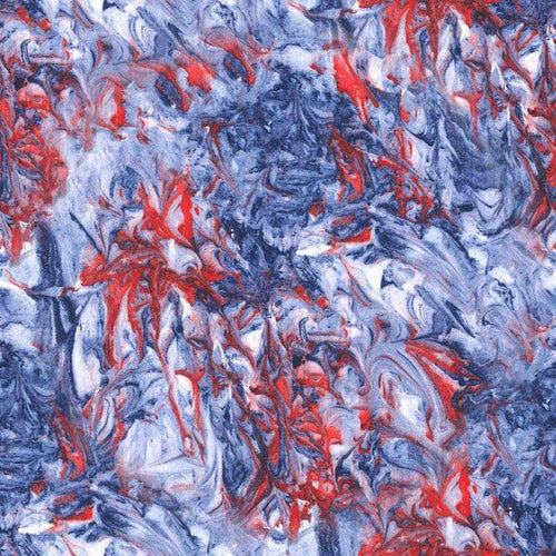 Abstract marbled pattern with swirls of red and blue