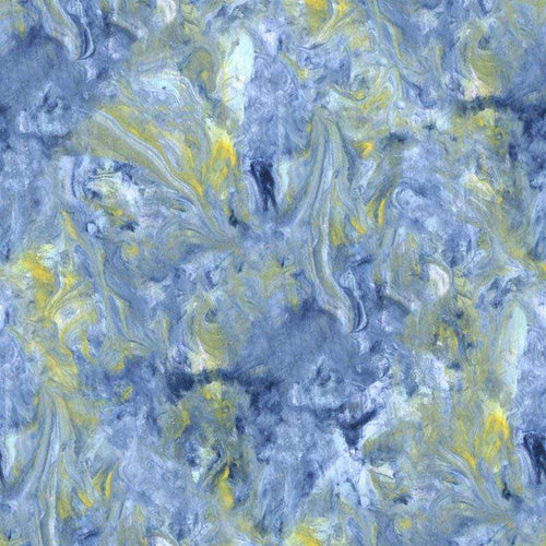 Abstract marble swirl pattern in shades of blue and yellow
