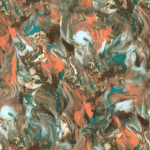 Abstract marbled pattern with swirls of turquoise, bronze, and gray