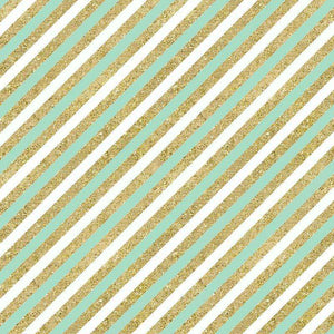 Glittery gold and white diagonal stripes on an aqua blue background