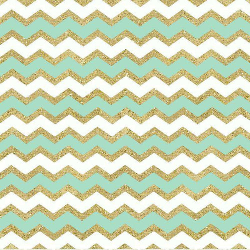 Chevron pattern with aqua blue, white, and glitter gold stripes