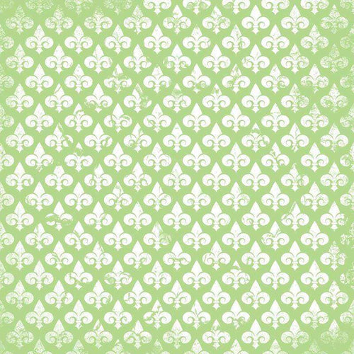 Green and white vintage fleur-de-lis pattern