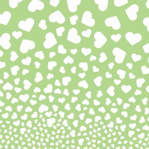 Scattered white hearts on a pale green background