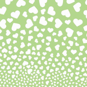 Scattered white hearts on a pale green background