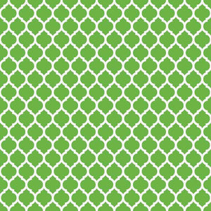 Repeating green quatrefoil pattern on a light background