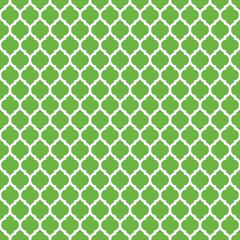 Repeating green quatrefoil pattern on a light background