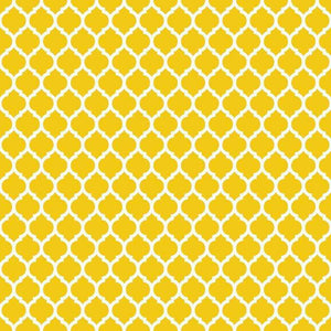 Geometric yellow lattice design on a white background