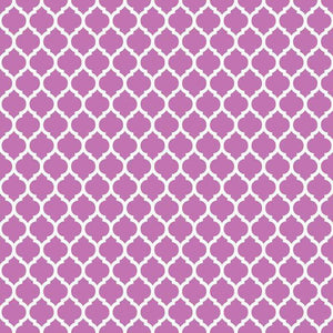 Repeating lavender quatrefoil pattern on a light background