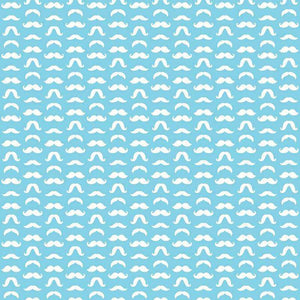 Array of white mustaches on a baby blue background
