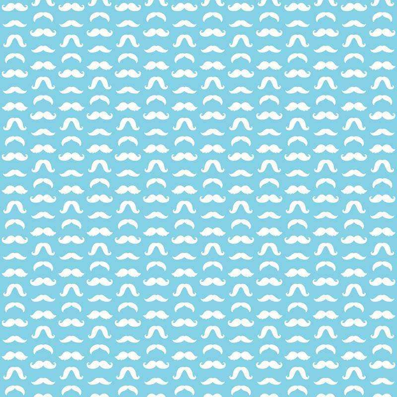 Array of white mustaches on a baby blue background