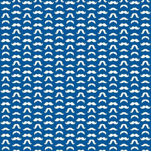 Repeating white mustache pattern on a navy blue background